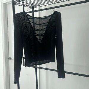 Sexy Black Low V Long Sleeve